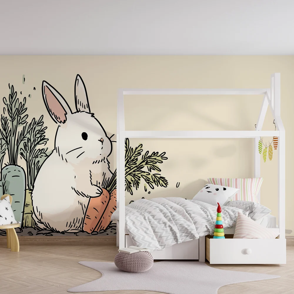 Papel de parede quarto bebê | Coelho e legumes coloridos