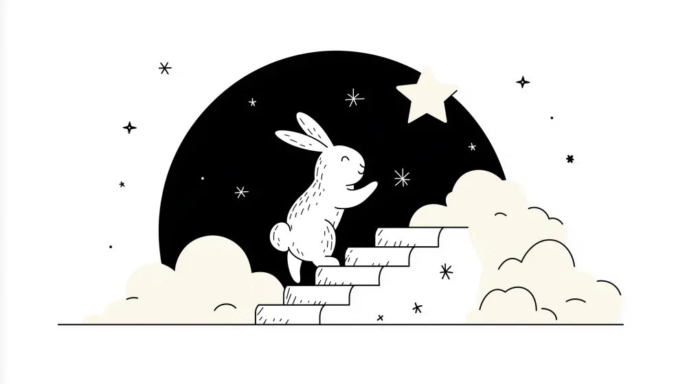 Papel de parede quarto bebê | Coelho sonhador sob as estrelas