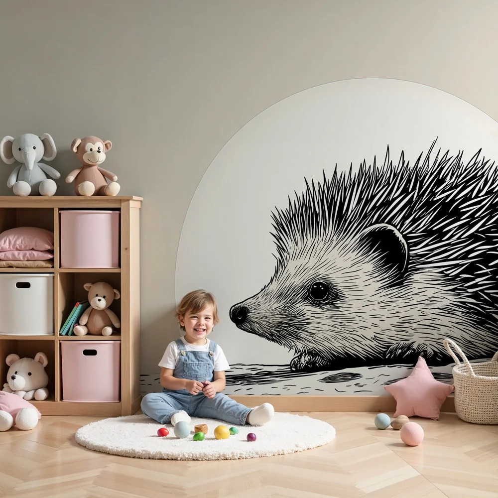 Papel de parede quarto bebê | Delicado ouriço sob lua