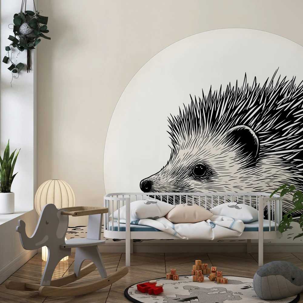 Papel de parede quarto bebê | Delicado ouriço sob lua