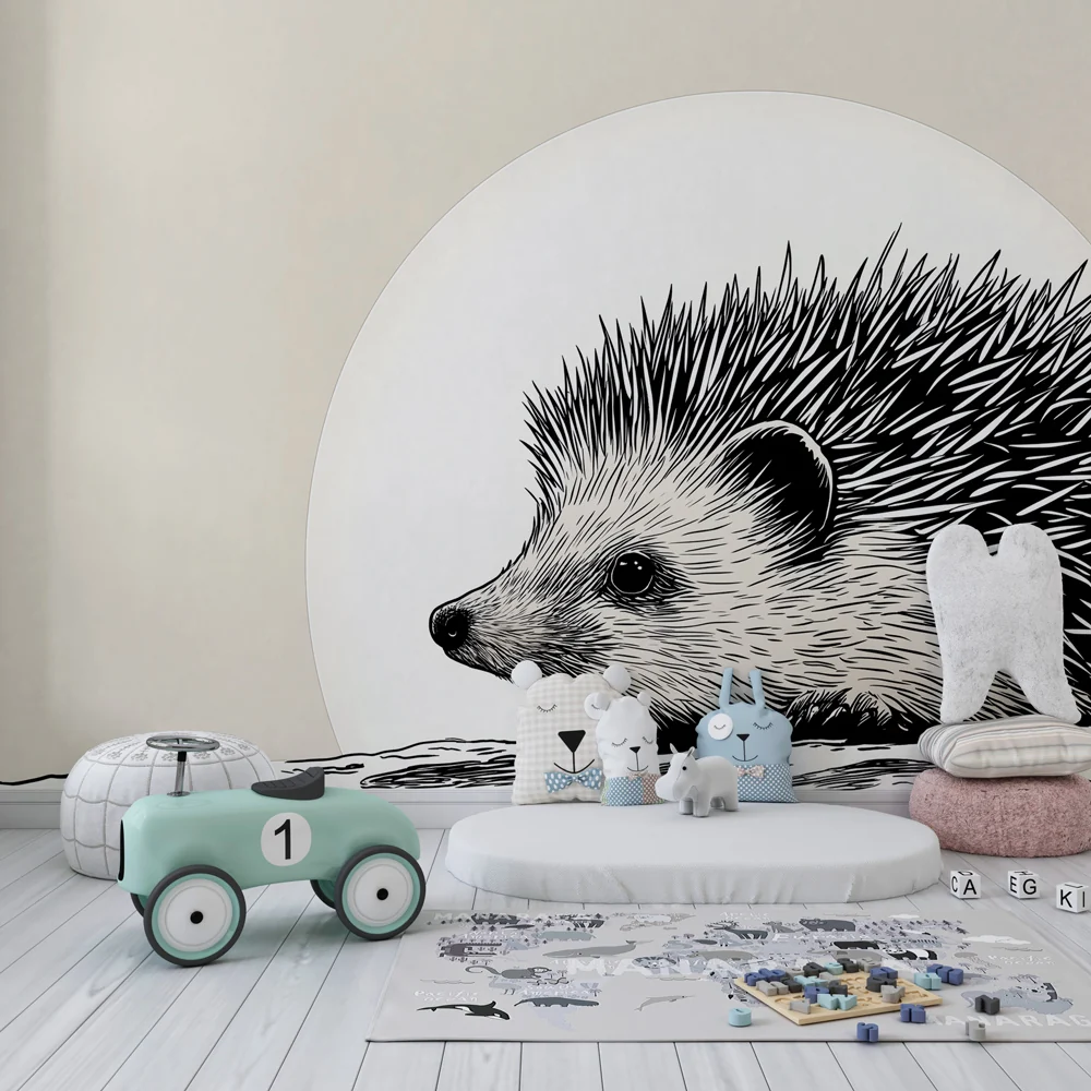 Papel de parede quarto bebê | Delicado ouriço sob lua