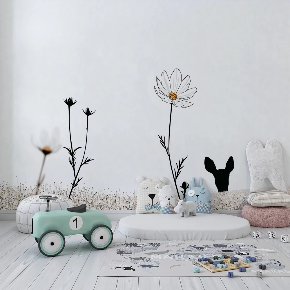 Papel de parede quarto bebê | Delicado veado e flores calmantes