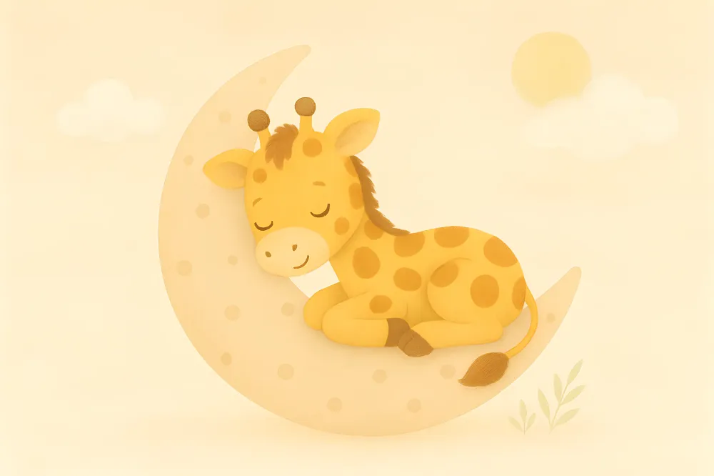 Papel de parede quarto bebê | Doce girafa em um crescente de lua