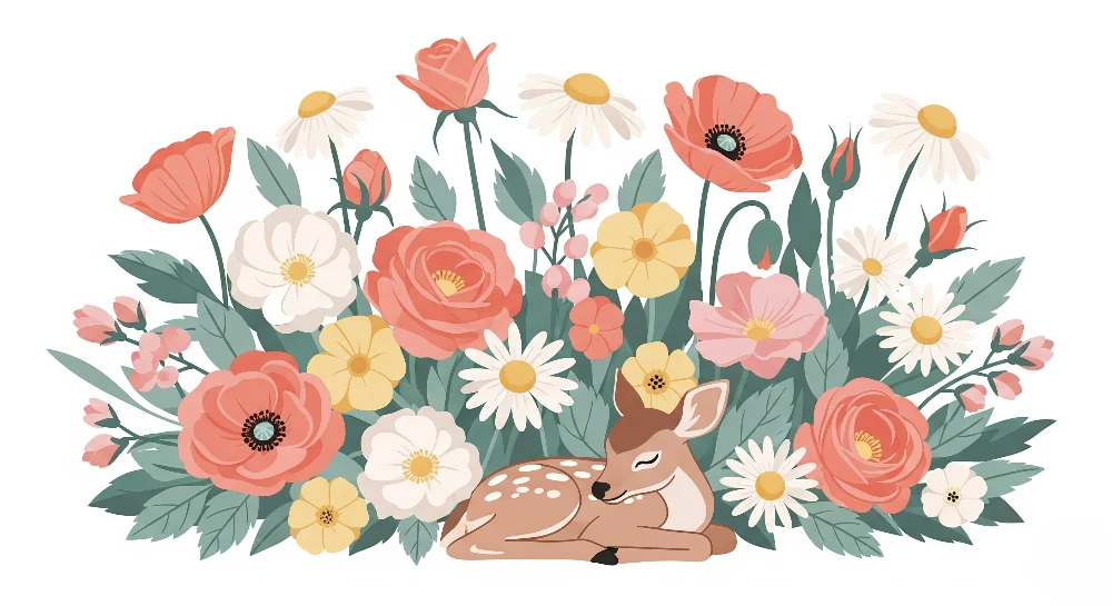 Papel de parede quarto bebê | Encantador veado entre as flores