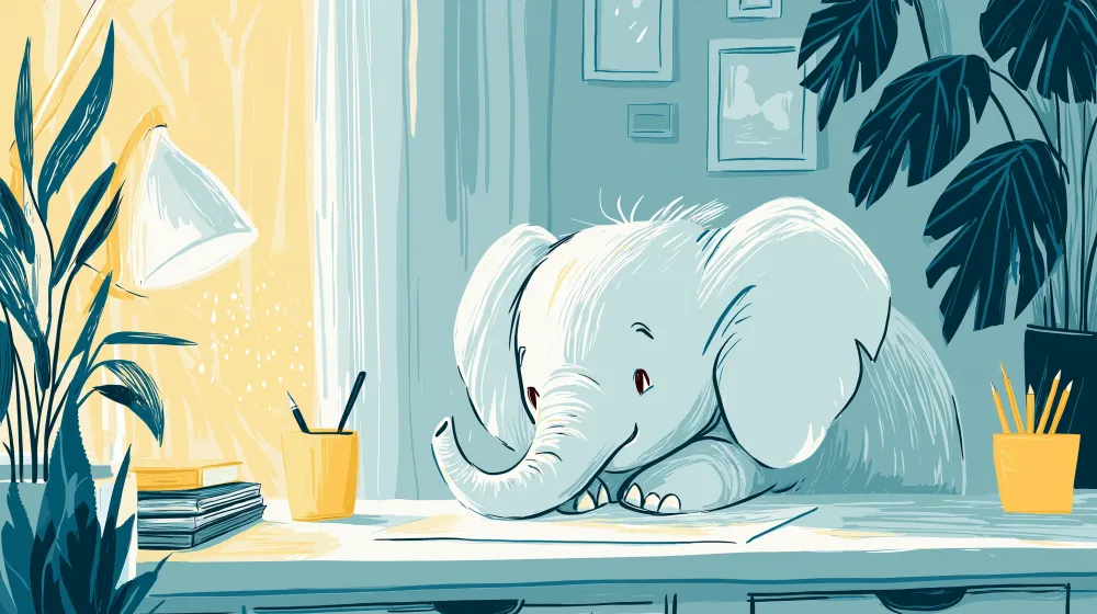 Papel de parede quarto bebê | Estudioso elefante em um espaço suave