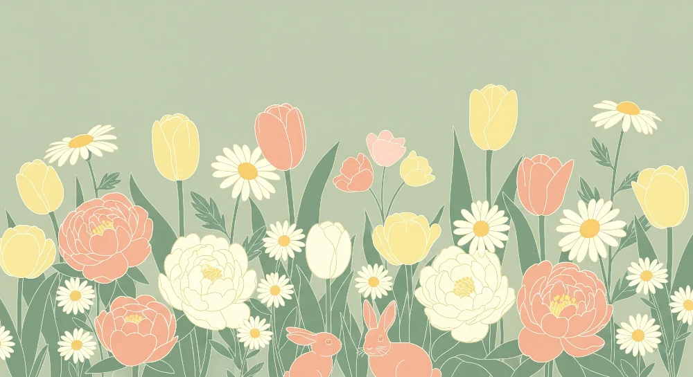 Papel de parede quarto bebê | Flores suaves e coelhos travessos