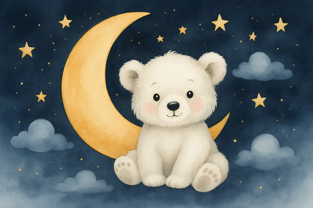 Papel de parede quarto bebê | Fofo ursinho sob as estrelas