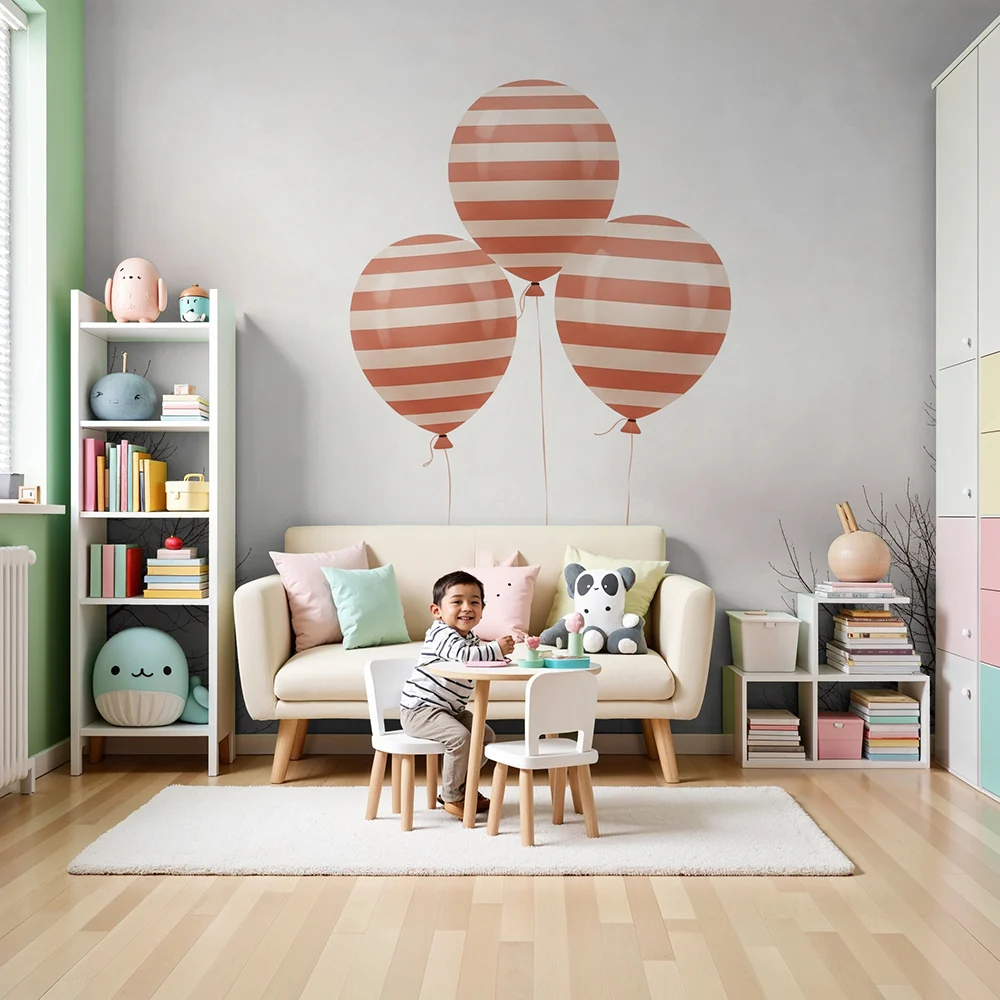 Papel de parede quarto bebê | Listras de balões em um céu suave e calmante