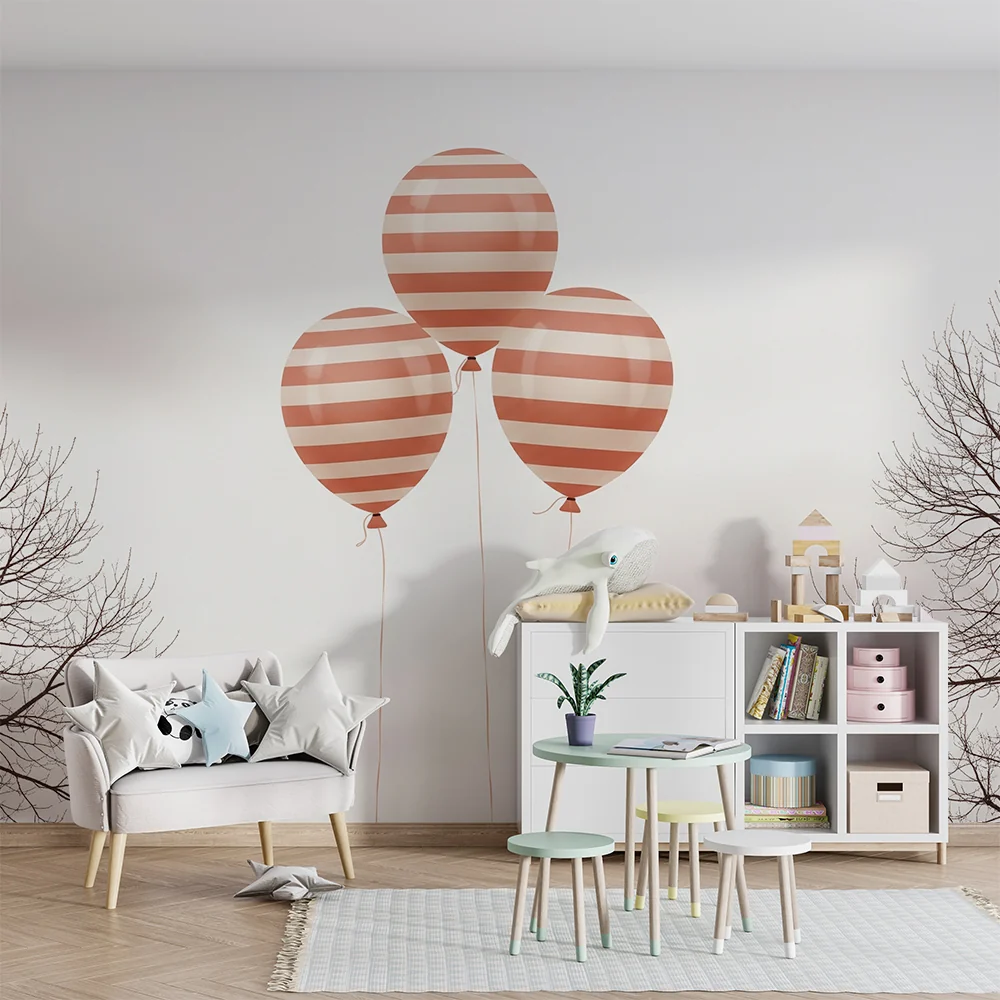 Papel de parede quarto bebê | Listras de balões em um céu suave e calmante