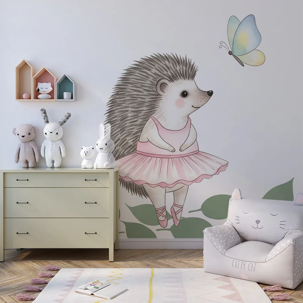 Papel de parede quarto bebê | Ouriço bailarina e borboleta