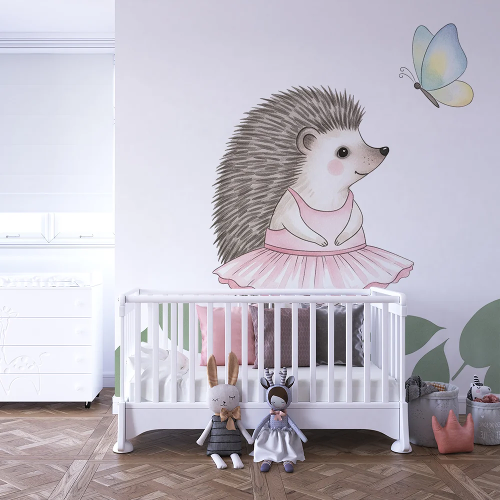 Papel de parede quarto bebê | Ouriço bailarina e borboleta