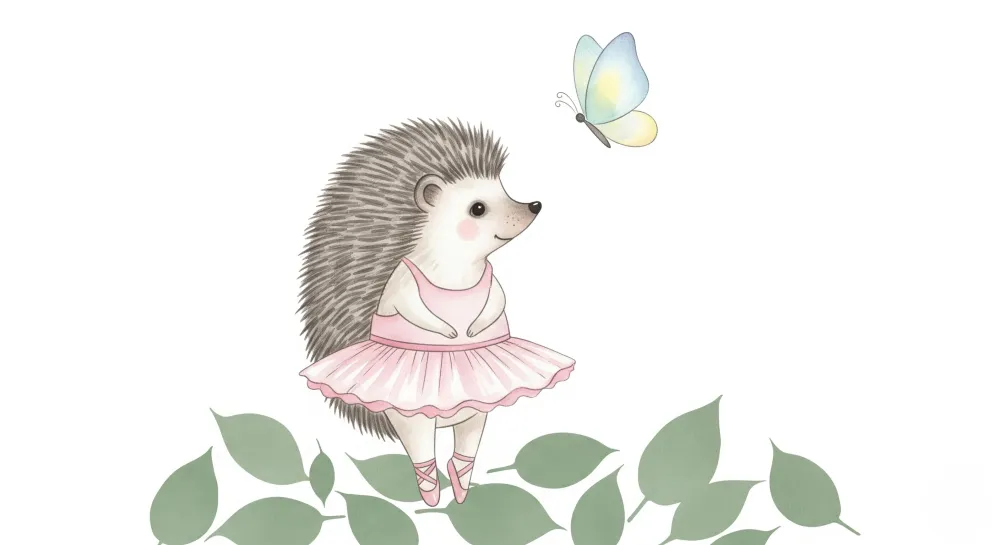 Papel de parede quarto bebê | Ouriço bailarina e borboleta