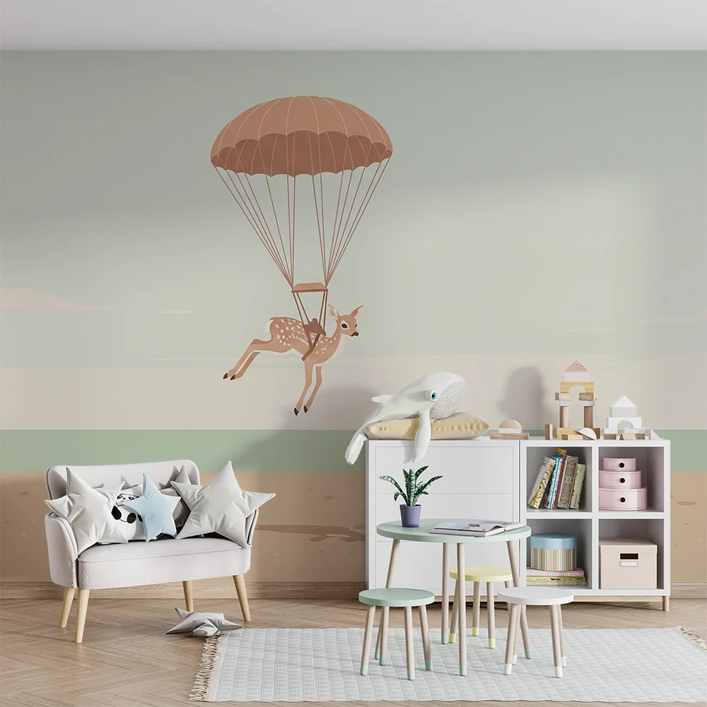 Papel de parede quarto bebê | Paraquedista de cervo na praia