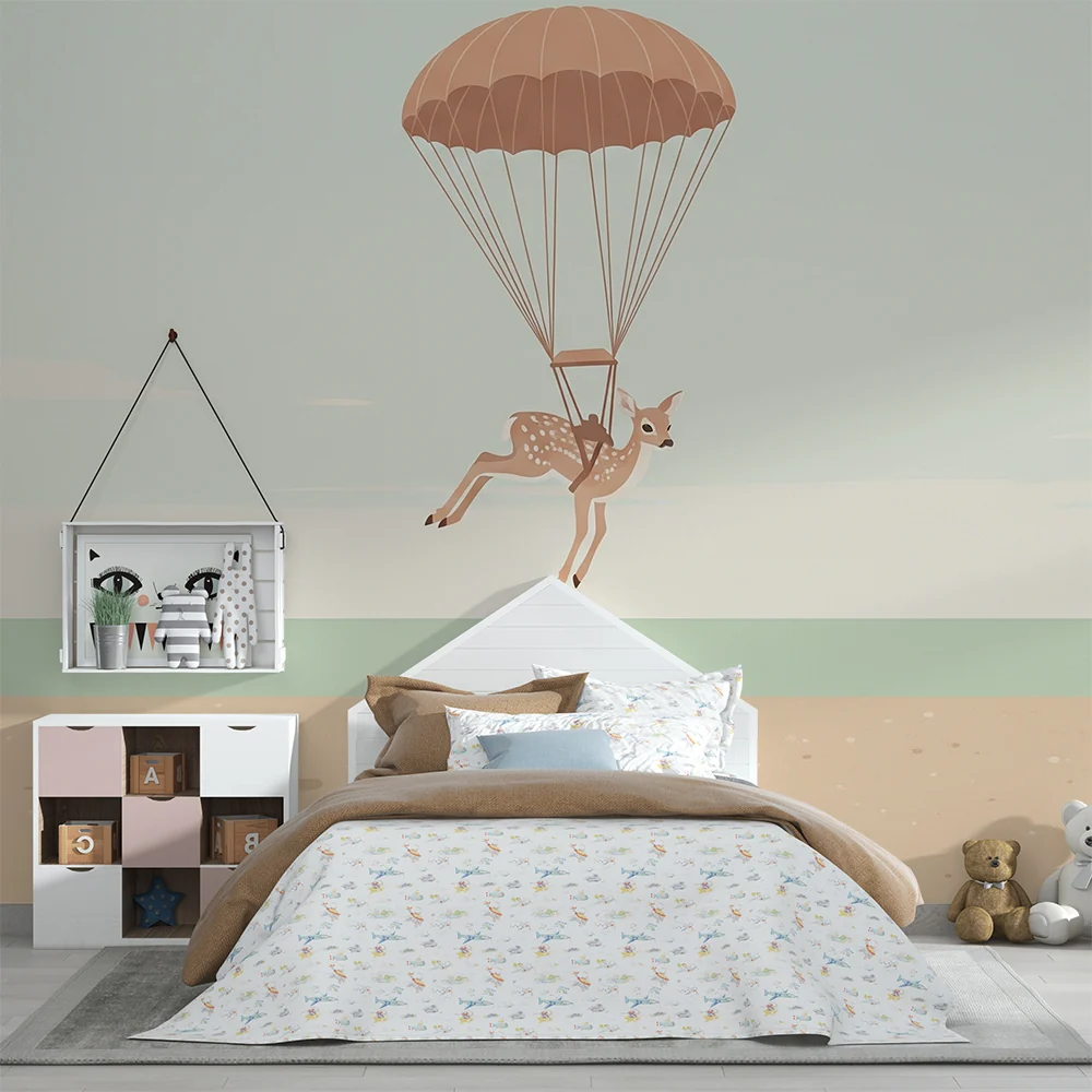 Papel de parede quarto bebê | Paraquedista de cervo na praia