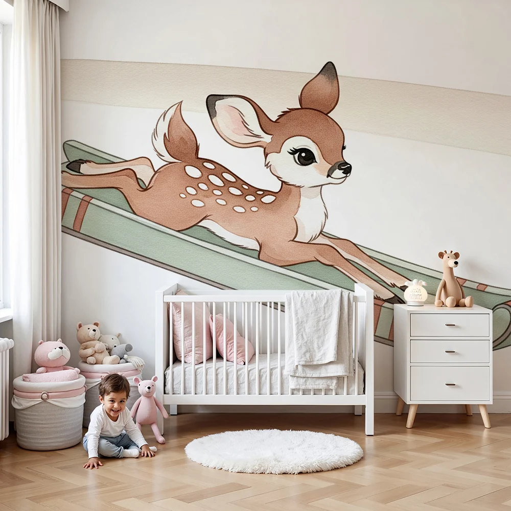 Papel de parede quarto bebê | Pequeno veado em trenó