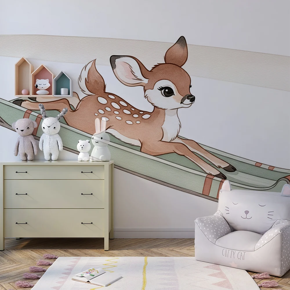 Papel de parede quarto bebê | Pequeno veado em trenó