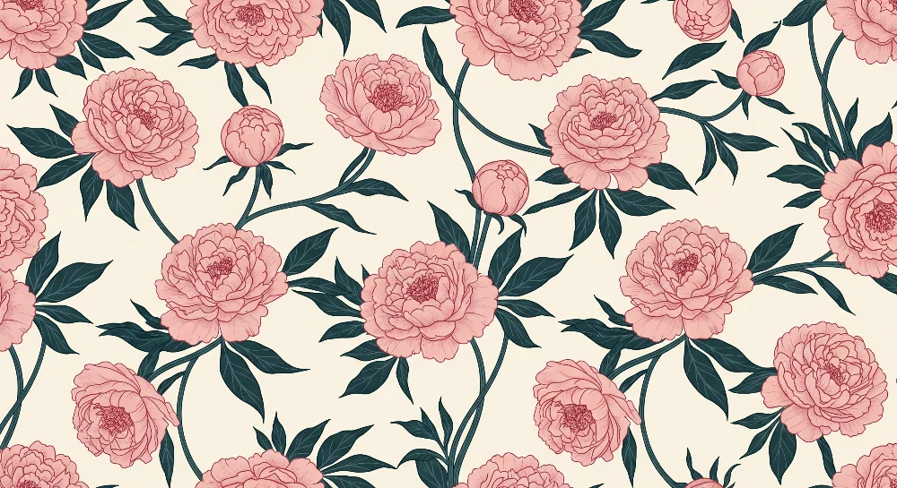 Papel de parede quarto bebê | Rosas de peônia em fundo creme
