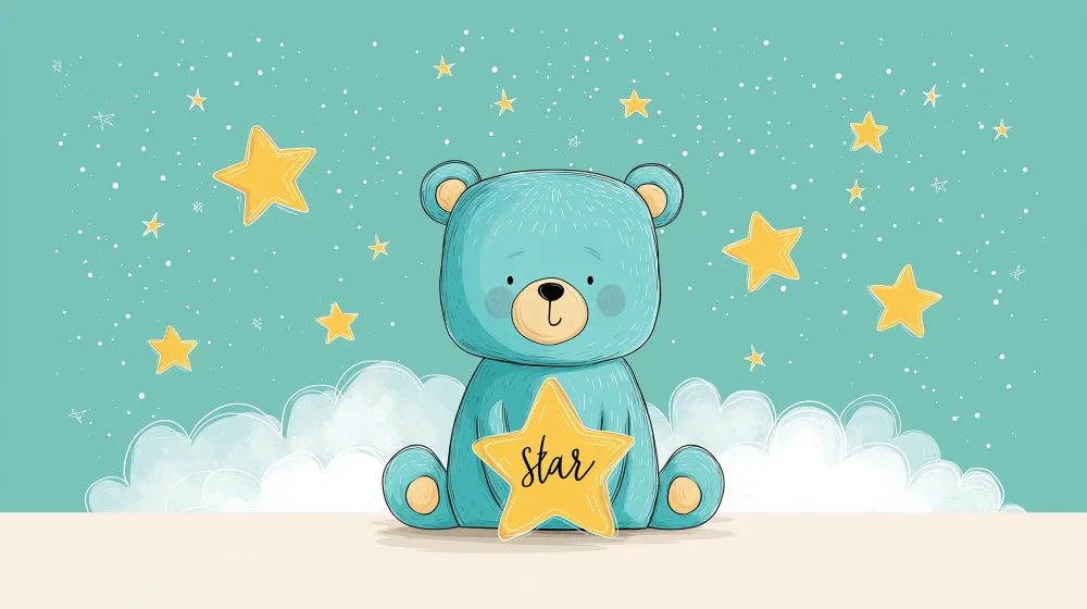 Papel de parede quarto bebê | Ursinho estrela e nuvens