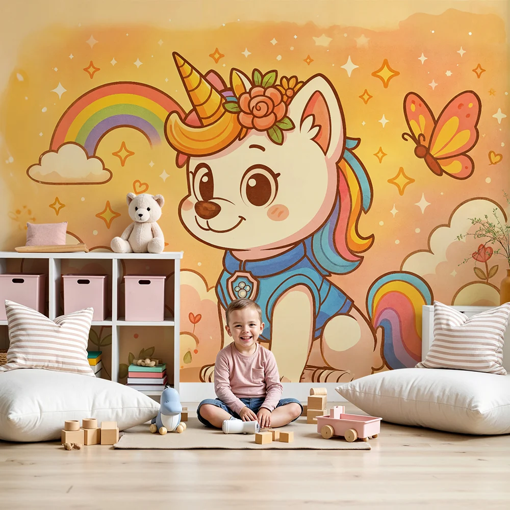 Papier peint magique | Кученце еднорог с дъга