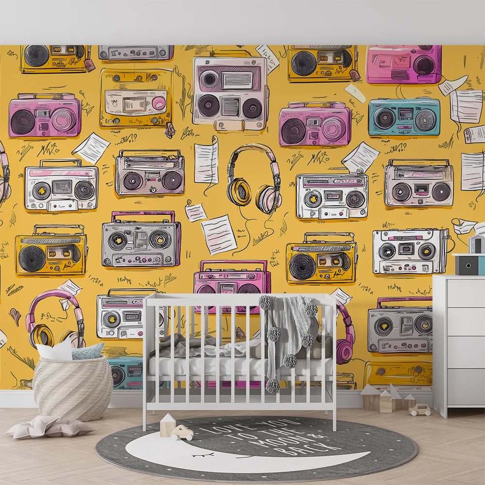Papier peint rétro cassette | Дизайн винтидж красочен