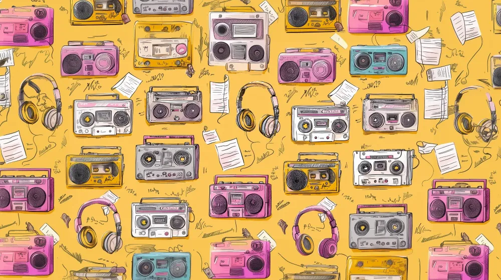 Papier peint rétro cassette | Дизайн винтидж красочен