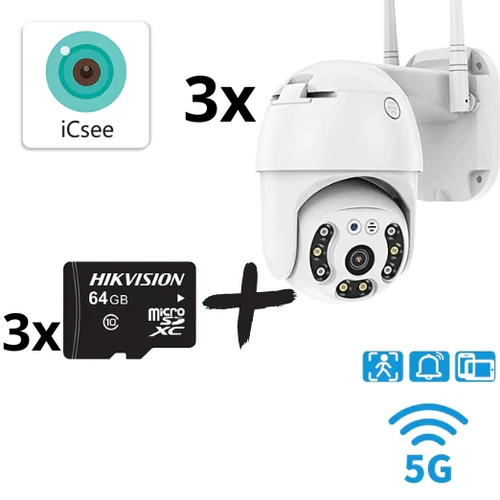 3бр. IP въртяща безжична камера Privine 2MPX- 4+4LED + 3бр. SD карта 64gb
