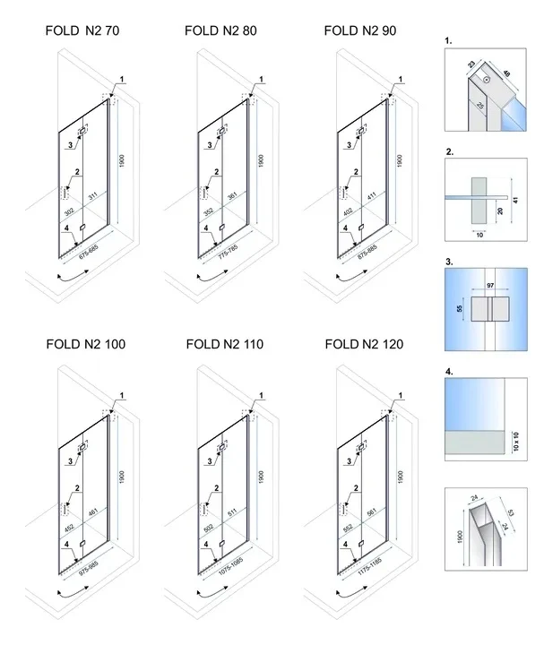 Rea Fold N2 Chrome 80х100 см. - две сгъваеми врати