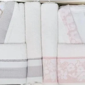 Комплект халати и хавлии «ROMANTIC TOUCH GRI-PEMBE» памук, 6 части