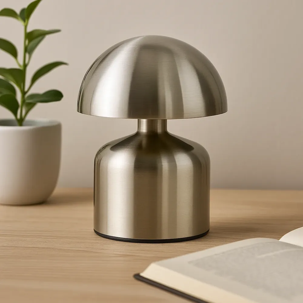Настолна лампа Satin Silver Mushroom Touch, презареждаща се с USB‑C