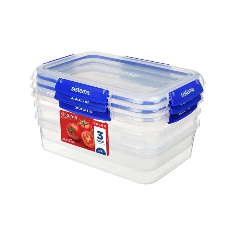 Sistema Съхранение на храна - Klip It Plus - Правоъгълник - 3-Pack - 2.2L - Син