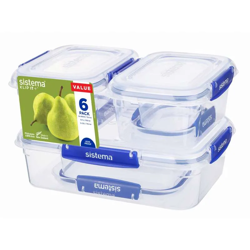 Sistema Съхранение на храна - Klip It Plus - Essentials - 6-Pack - Син