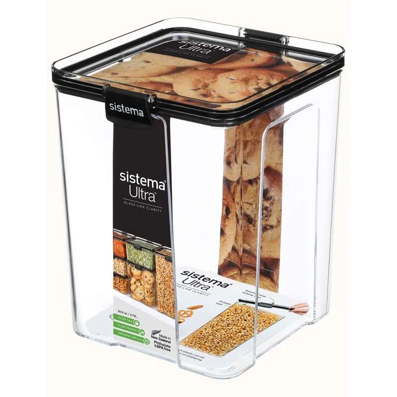 Sistema Съхранение на храна - Tritan Ultra - Квадратен - Голям - 2.75L - Черен
