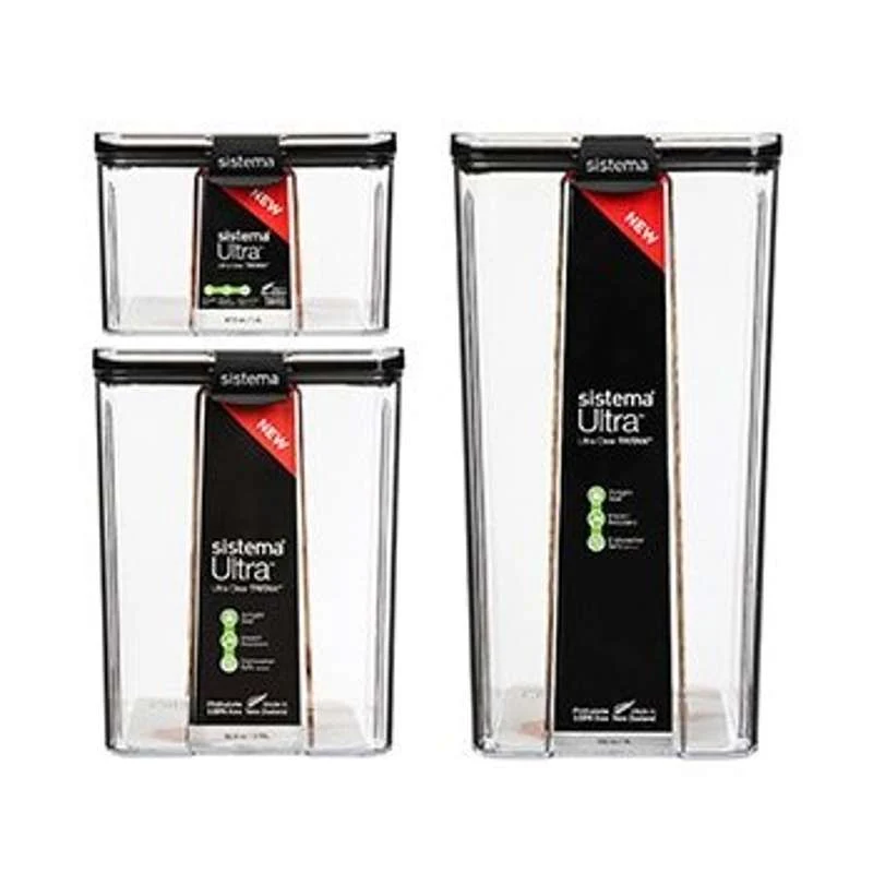 Sistema Съхранение на храна - Tritan Ultra - Квадратен - Голям - 3-Pack - Черен