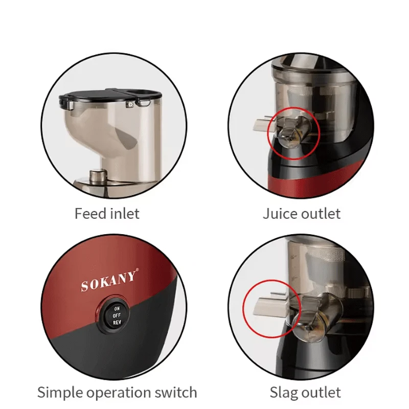 Професионална бавна сокоизстисквачка за студено пресоване Sokany SK-01005, 800W