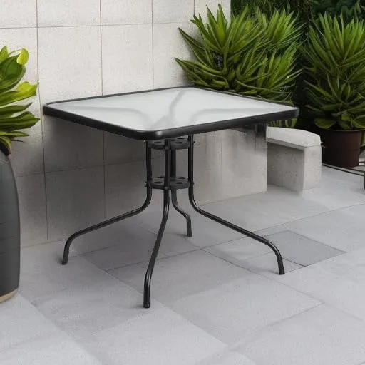 Градинска маса Sorento 80×80 см – метална конструкция и стъклен плот