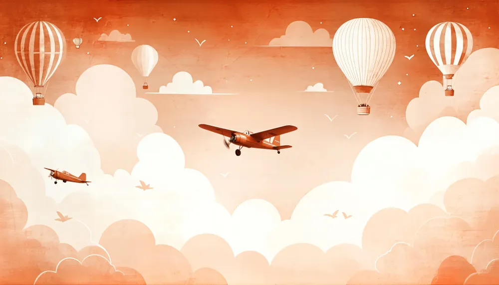 Tapet s avion i baloni | Приключение винтидж в цветно небе