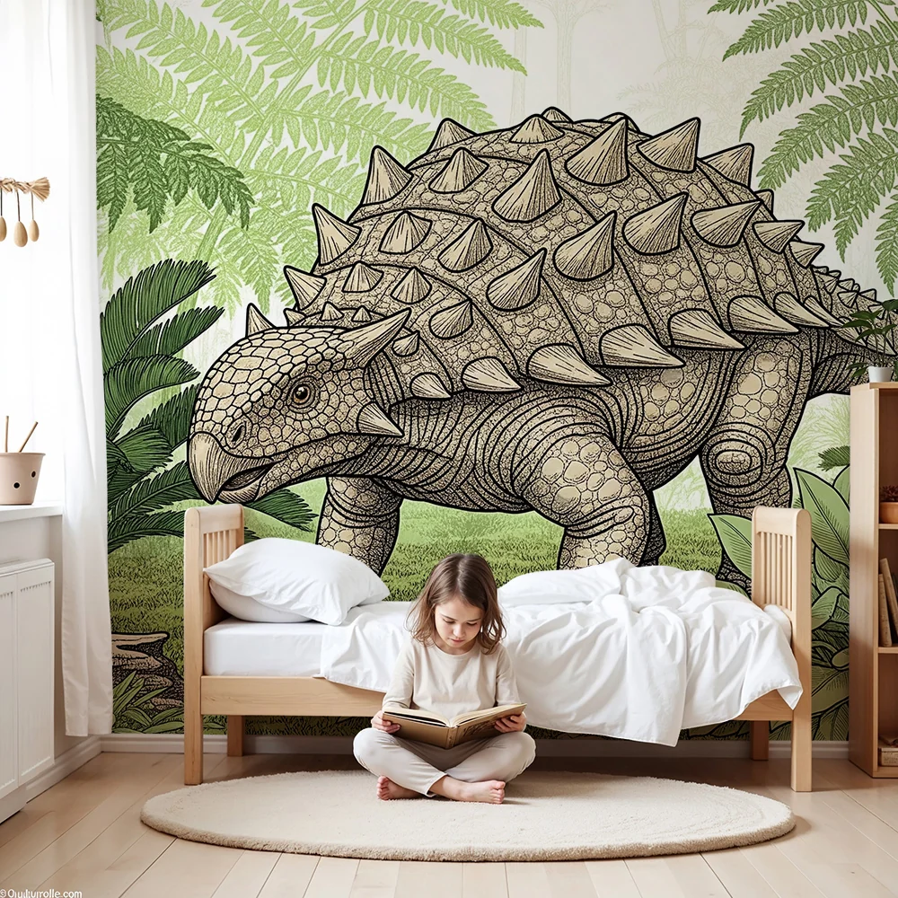 Tapet za detska staia | Ankylosaurus dinosavt v preistorichna dzhungla