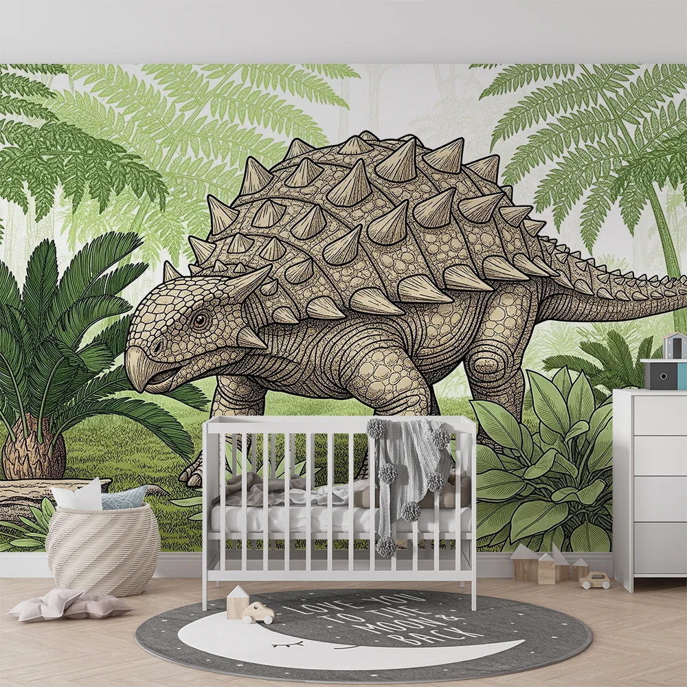 Tapet za detska staia | Ankylosaurus dinosavt v preistorichna dzhungla