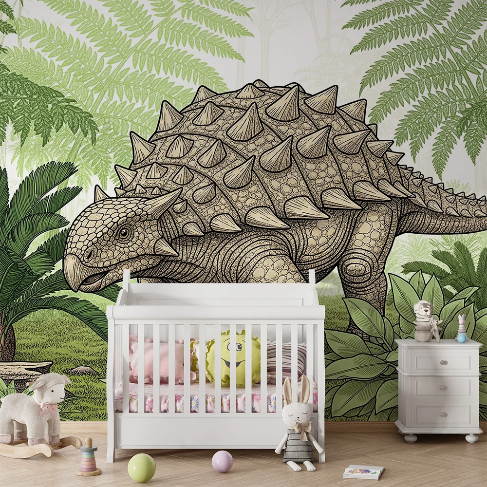 Tapet za detska staia | Ankylosaurus dinosavt v preistorichna dzhungla