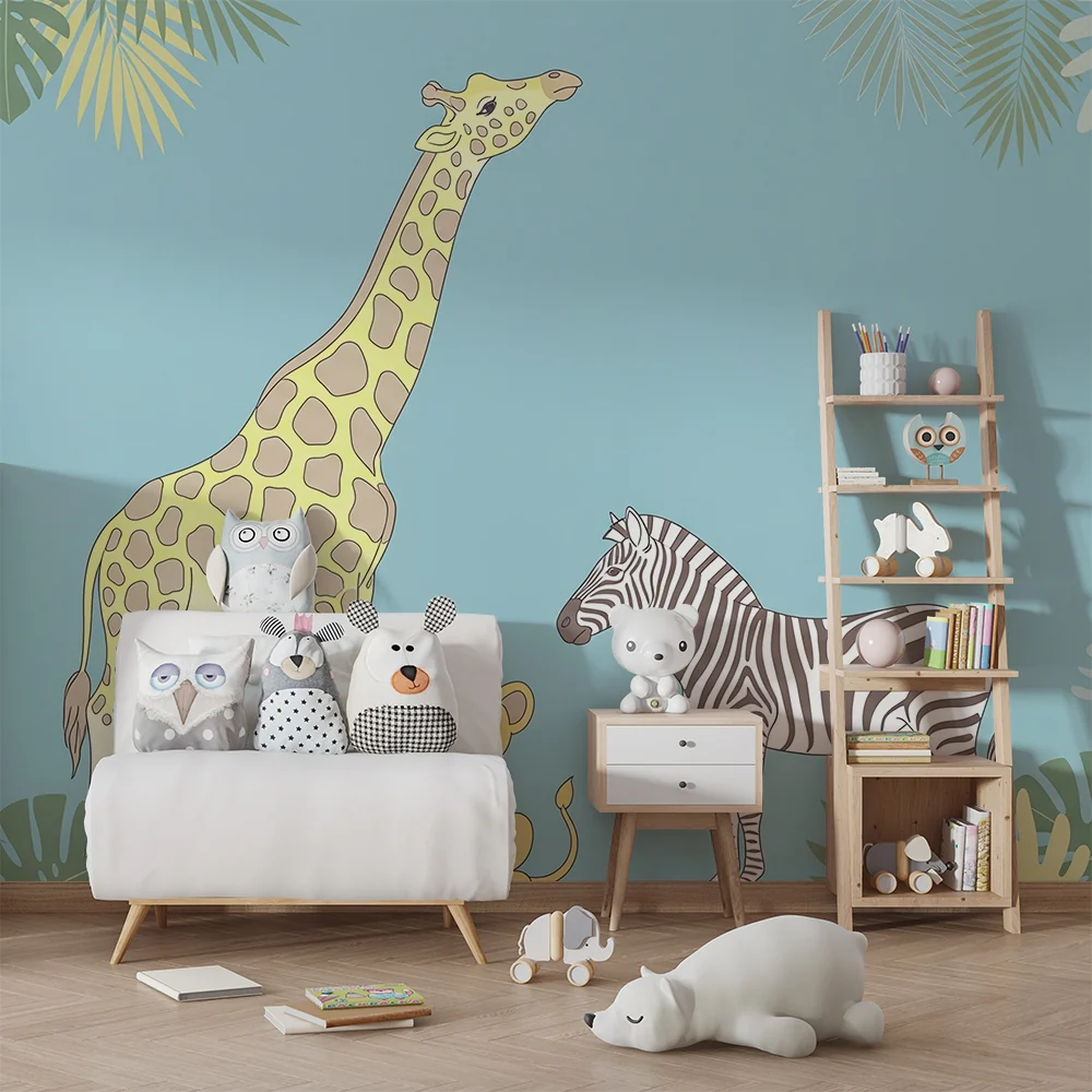Tapet za detska staia | Dzhunglata s zhiraf, l'vicheto i zebra