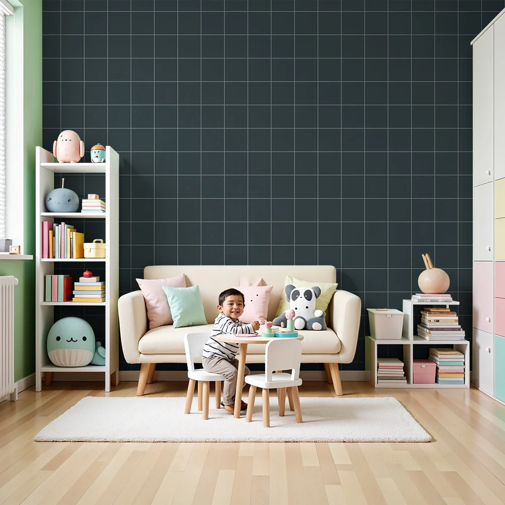Tapet za detska staia | Geometrichen motiv na t'mno sin fon