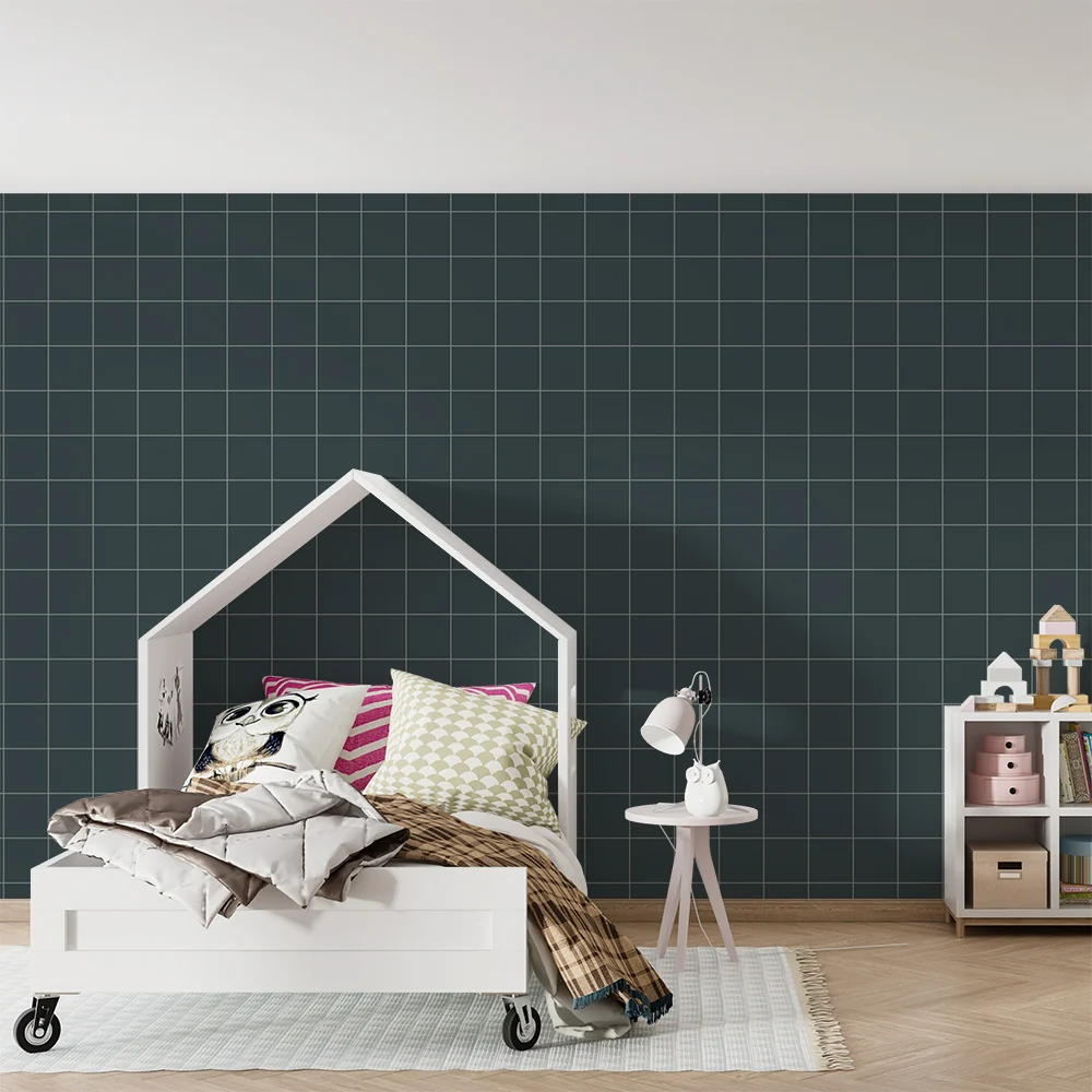 Tapet za detska staia | Geometrichen motiv na t'mno sin fon