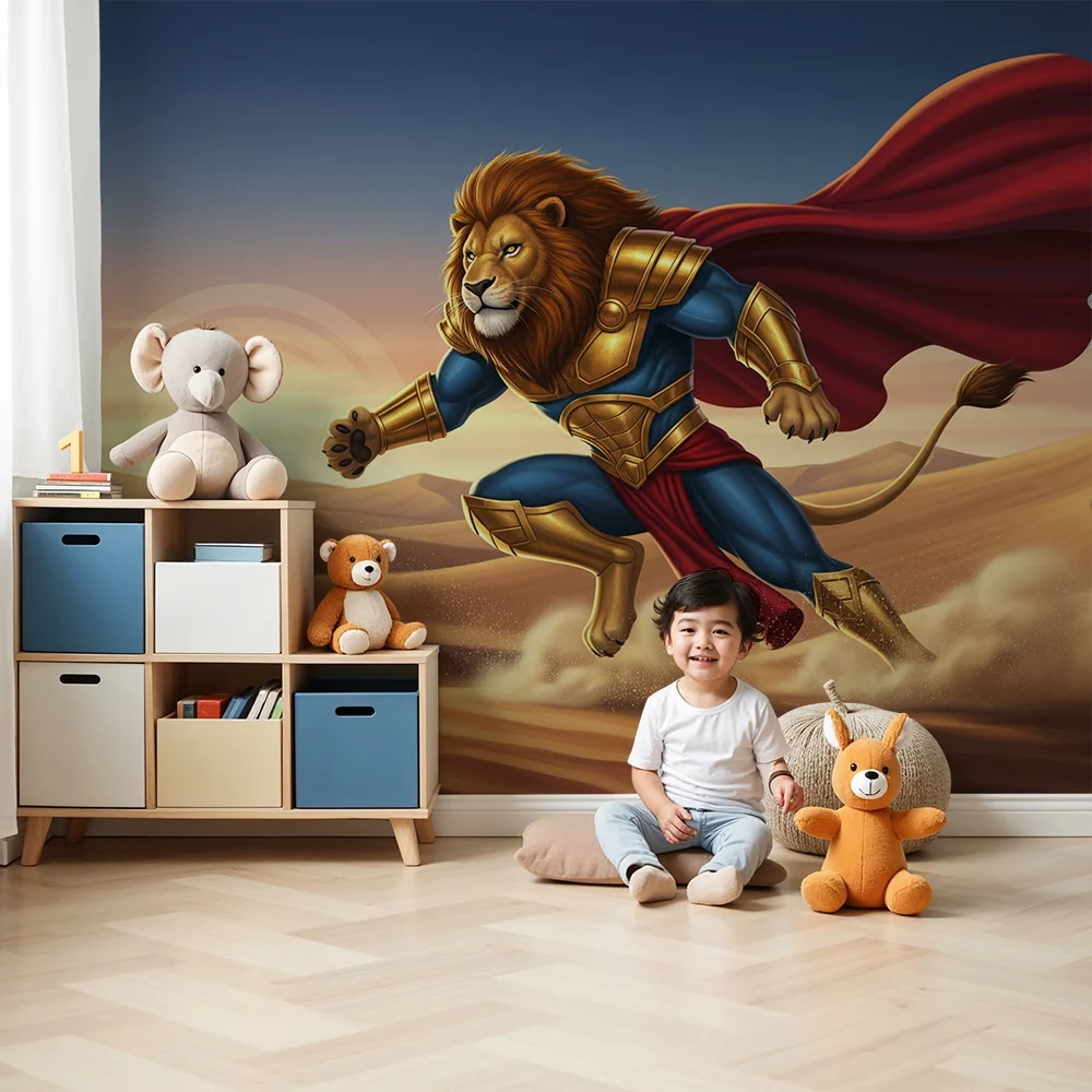 Tapet za detska staia | Lion super-герой в пустинята