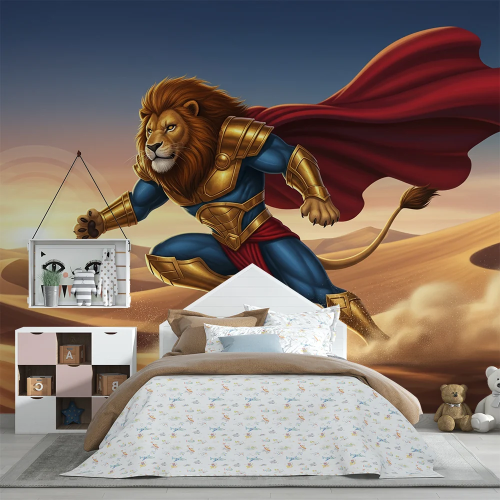 Tapet za detska staia | Lion super-герой в пустинята