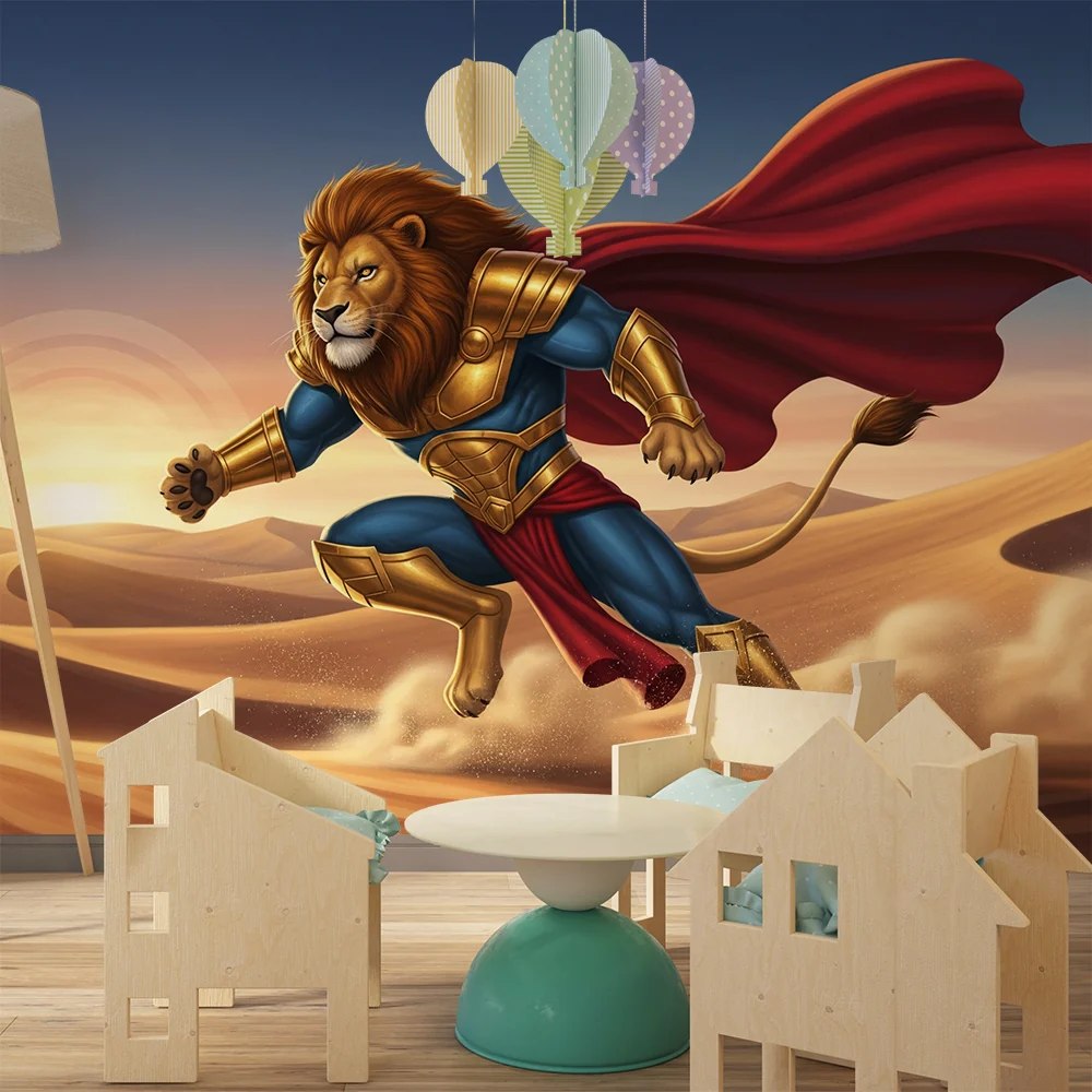 Tapet za detska staia | Lion super-герой в пустинята