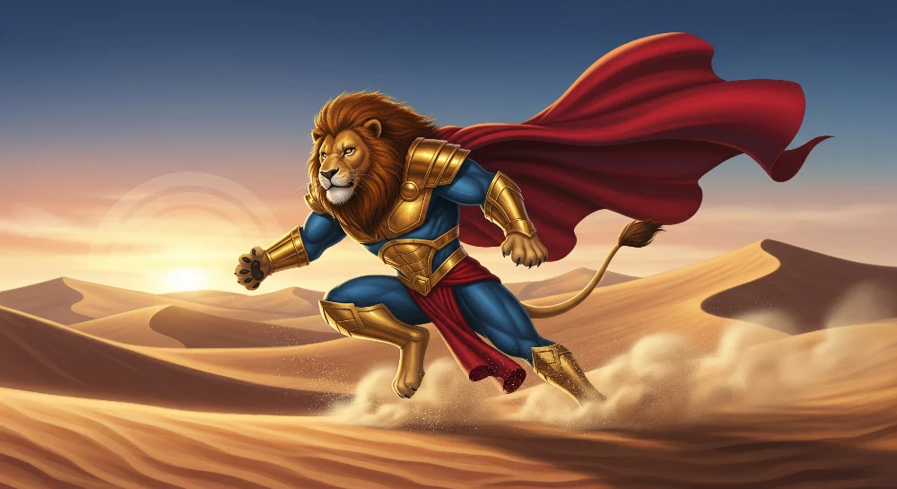 Tapet za detska staia | Lion super-герой в пустинята