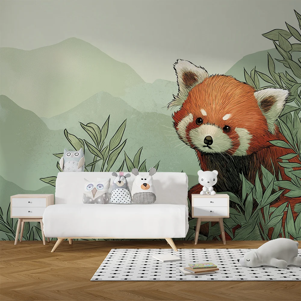 Tapet za detska staia | Lyubopiten cherven panda sred prirodata