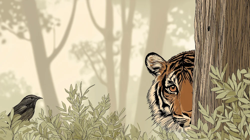 Tapet za detska staia | Lyubopiten tigar v dzhunglata s ptitsa