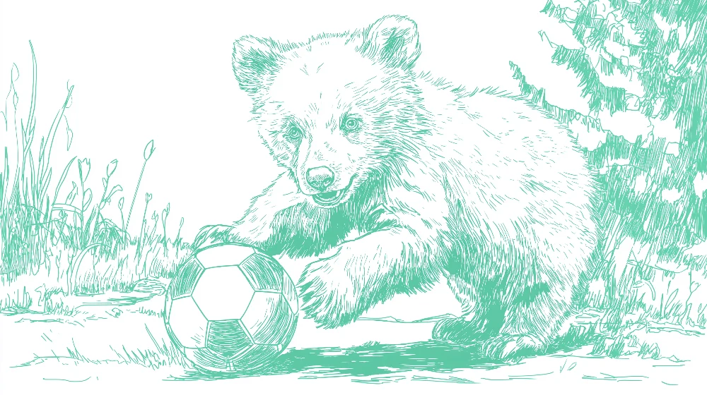 Tapet za detska staia | Medvezhonok futbolist v prirodata