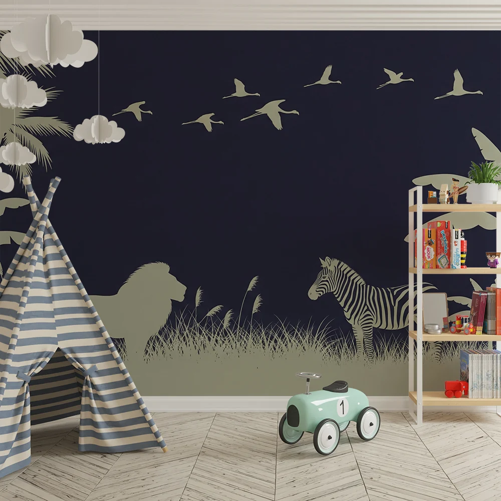 Tapet za detska staia | Nocturnal Safari s luv i zebra